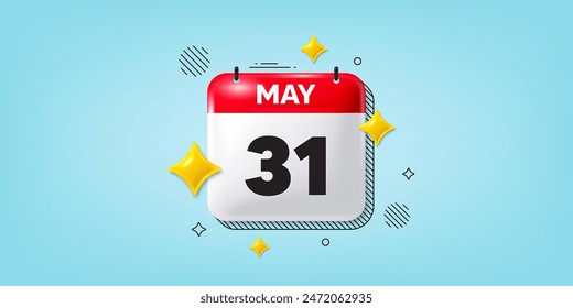 Icono de la fecha del calendario del 3 de mayo. Icono del día 31 del mes. Fecha de programación del evento. Hora de cita de reunión. 31 de mayo. Anuncio de fecha de mes calendario. Página Día o Mensual. Vector