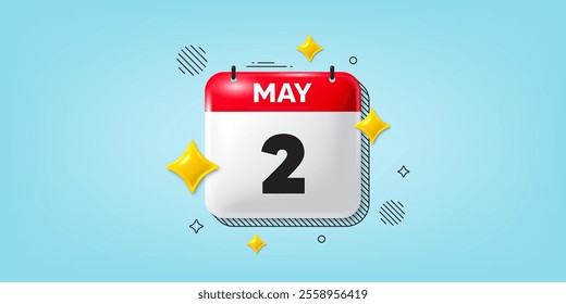 Calendar date of May 3d icon. 2nd day of the month icon. Event schedule date. Meeting appointment time. 2nd day of May. Calendar month date banner. Day or Monthly page. Vector