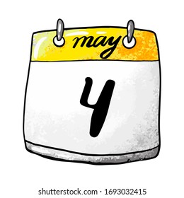 Calendar with the date of May 4 on a white background. Holiday International Day of Firefighters. Vector illustration