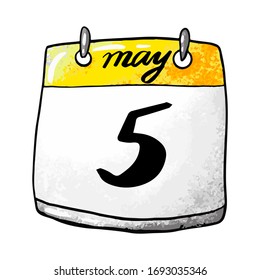 Calendario con fecha del 5 de mayo en un fondo blanco. Día Internacional de la Comadrona, Día del Buzo, Día del Cifrador, Día Internacional de los Derechos de las Personas con Discapacidad. 