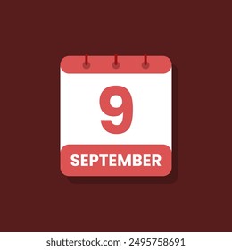 Calendario fecha mes icono plano septiembre Vector