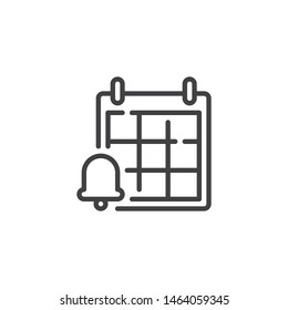 Calendar date notification line icon. Event Reminder linear style sign for mobile concept and web design. Calendar with bell outline vector icon. Symbol, logo illustration. Vector graphics