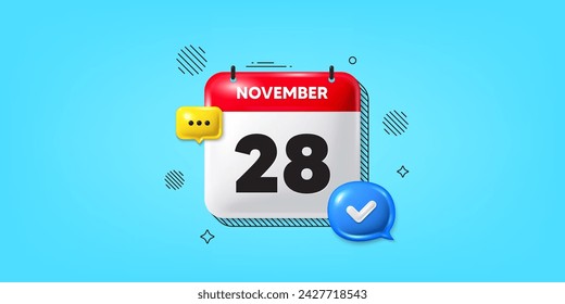 Icono de la fecha del calendario del 3 de noviembre. Icono del día 28 del mes. Fecha de programación del evento. Hora de cita de reunión. 28 de noviembre. Banner de fecha de mes del calendario. Página Día o Mensual. Vector