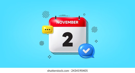 Icono de la fecha del calendario del 3 de noviembre. Icono del 2º día del mes. Fecha de programación del evento. Hora de cita de reunión. 2º día de noviembre. Banner de fecha de mes del calendario. Página Día o Mensual. Vector