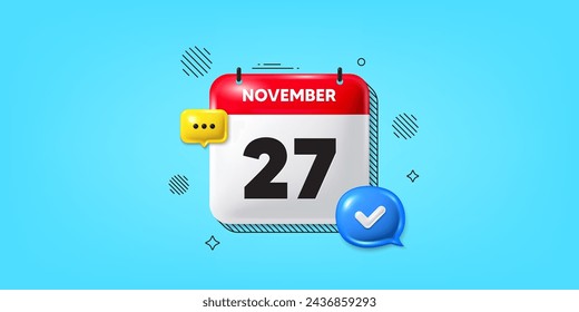 Icono de la fecha del calendario del 3 de noviembre. Icono del día 27 del mes. Fecha de programación del evento. Hora de cita de reunión. 27 de noviembre. Banner de fecha de mes del calendario. Página Día o Mensual. Vector