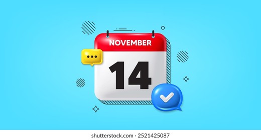 Calendar date of November 3d icon. 14th day of the month icon. Event schedule date. Meeting appointment time. 14th day of November. Calendar month date banner. Day or Monthly page. Vector