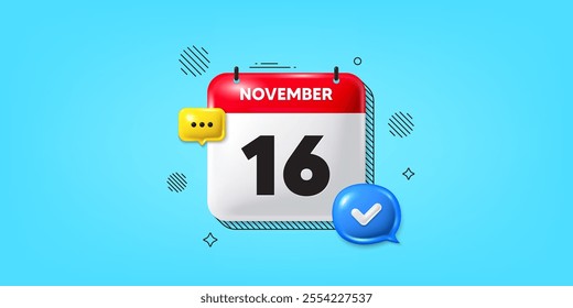 Calendar date of November 3d icon. 16th day of the month icon. Event schedule date. Meeting appointment time. 16th day of November. Calendar month date banner. Day or Monthly page. Vector