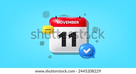 Calendar date of November 3d icon. 11th day of the month icon. Event schedule date. Meeting appointment time. 11th day of November. Calendar month date banner. Day or Monthly page. Vector