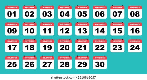 Calendar date. November month dates. Event schedule date set vector illustration.