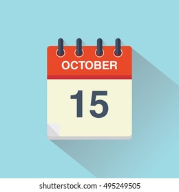 Calendar date October 15th.
Modern vector calendar icon with long shadow.
