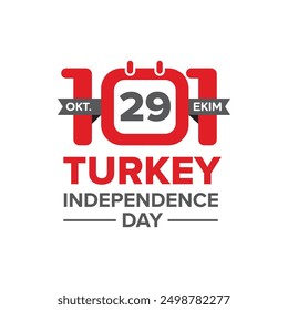 Calendar date October 29th Ekim turkey independence day 101th logo symbol icon flat stock vector design. 29 Ekim Cumhuriyetimiz 101 yaşında. 29 de octubre 2024