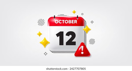 Icono de la fecha del calendario del 3 de octubre. Icono del día 12 del mes. Fecha de programación del evento. Hora de cita de reunión. 12 de octubre. Banner de fecha de mes del calendario. Página Día o Mensual. Vector