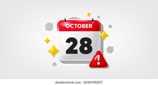 Icono de la fecha del calendario del 3 de octubre. Icono del día 28 del mes. Fecha de programación del evento. Hora de cita de reunión. 28 de octubre. Banner de fecha de mes del calendario. Página Día o Mensual. Vector