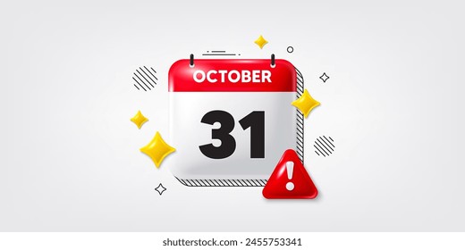 Calendar date of October 3d icon. 31th day of the month icon. Event schedule date. Meeting appointment time. 31th day of October. Calendar month date banner. Day or Monthly page. Vector