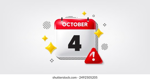 Calendar date of October 3d icon. 4th day of the month icon. Event schedule date. Meeting appointment time. 4th day of October. Calendar month date banner. Day or Monthly page. Vector