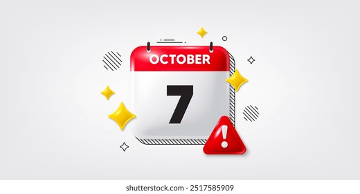 Calendar date of October 3d icon. 7th day of the month icon. Event schedule date. Meeting appointment time. 7th day of October. Calendar month date banner. Day or Monthly page. Vector