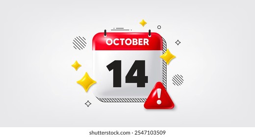 Calendar date of October 3d icon. 14th day of the month icon. Event schedule date. Meeting appointment time. 14th day of October. Calendar month date banner. Day or Monthly page. Vector