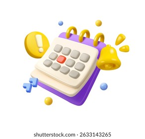 Calendar date reminder vector 3d icon. Event deadline design element. Last day notification sign isolated