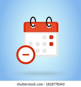 Calendar or date remove sign icon or logo. cancel the calendar concept.  event calendar remove, Flat Design vector illustration.