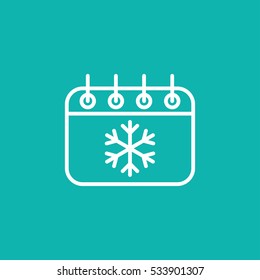 calendar date schedule december snowflake winter xmas christmas holiday celebration appointment winter white on blue background thin line vector icon