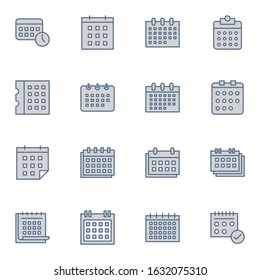 calendar, date and schedule icon set. simple calender and reminder colored outline icon sign concept. flat sign vector illustration. 