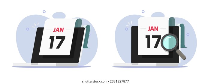 Calendar date schedule on laptop computer pc icon vector graphic, online digital reminder search find inspect 3d design, appointment agenda planner illustration set image clipart