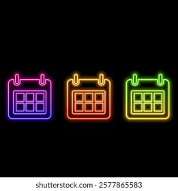 Calendar, date, schedule outline icon in neon style. Instruction illustration line icon elements. signs, symbols can be used for web, logo, mobile app