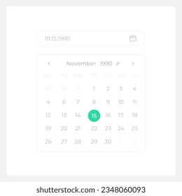 Calendar date selection UI element template. Editable isolated vector dashboard component. Flat user interface. Visual data presentation. Web design widget for mobile application with light theme