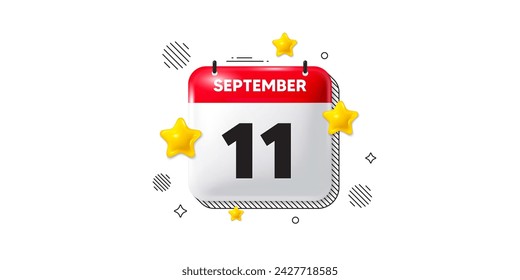 Calendar date of September 3d icon. 11th day of the month icon. Event schedule date. Meeting appointment time. 11th day of September. Calendar month date banner. Day or Monthly page. Vector