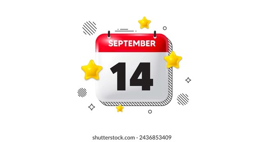 Calendar date of September 3d icon. 14th day of the month icon. Event schedule date. Meeting appointment time. 14th day of September. Calendar month date banner. Day or Monthly page. Vector