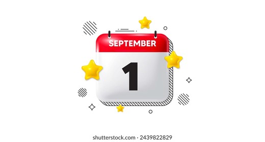 Icono de la fecha del calendario del 3 de septiembre. Icono del primer día del mes. Fecha de programación del evento. Hora de cita de reunión. 1er día de septiembre. Banner de fecha de mes del calendario. Página Día o Mensual. Vector