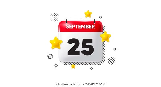 Calendar date of September 3d icon. 25th day of the month icon. Event schedule date. Meeting appointment time. 25th day of September. Calendar month date banner. Day or Monthly page. Vector