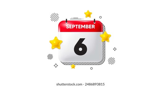 Calendar date of September 3d icon. 6th day of the month icon. Event schedule date. Meeting appointment time. 6th day of September. Calendar month date banner. Day or Monthly page. Vector