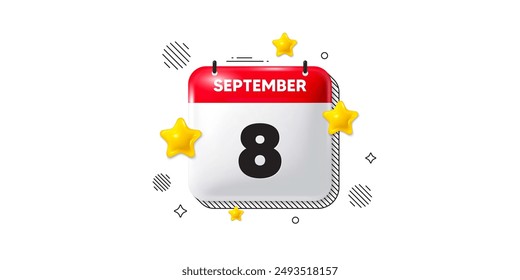 Calendar date of September 3d icon. 8th day of the month icon. Event schedule date. Meeting appointment time. 8th day of September. Calendar month date banner. Day or Monthly page. Vector
