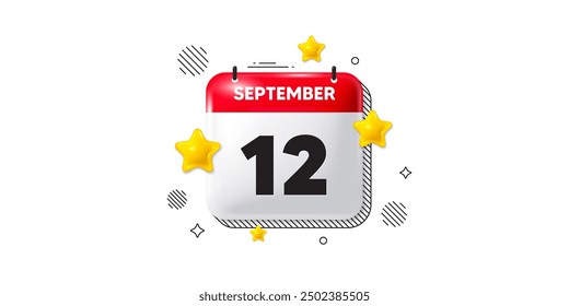 Calendar date of September 3d icon. 12th day of the month icon. Event schedule date. Meeting appointment time. 12th day of September. Calendar month date banner. Day or Monthly page. Vector