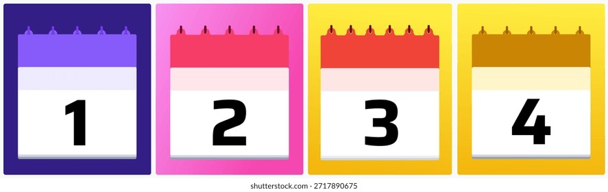 Calendar date set 1, 2, 3, and 4 representing start of month planning, ideal for new schedules, goal setting, reminders, and calendar visuals
