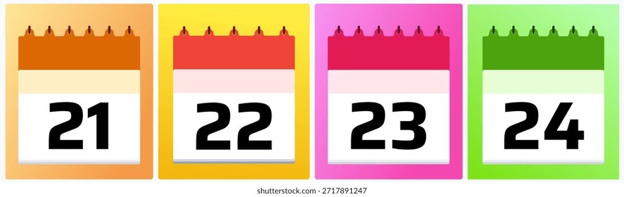 Calendario de fecha establecido 21, 22, 23 y 24 diseñado para diseños de planificación semanal, organización de tareas, sistemas de recordatorios y diseños de calendario digital
