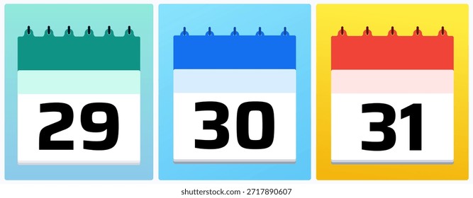 Calendario con fecha establecida 29, 30 y 31 resaltando la planificación de fin de mes, ideal para fechas límite, programas, recordatorios y diseños de calendario estructurados