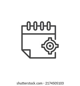Calendar date target line icon. linear style sign for mobile concept and web design. Calendar and aim outline vector icon. Symbol, logo illustration. Vector graphics