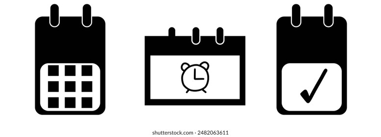 Entwurf des Kalenderdatum-Uhrzeit-Symbols. Kalendersymbol. Kalendersymbole. Besprechungsfristen, Zeitmanagement, Terminplanung. Vektorillustration.