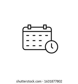 Calendar - date and time - line icon with editable stroke. Simple black outline symbol in flat style design. Isolated on white background. Vector illustration.