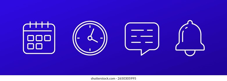 Calendario, fecha, hora e iconos de mensaje, diseño de línea