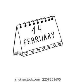 Calendar with the date of valentine's day.Doodle style.