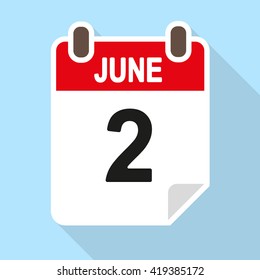 Calendar date vector icon, flat style. June 2nd