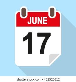 Calendar date vector icon, flat style with shadow, June 17th
