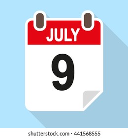 Calendar date vector icon July 9th