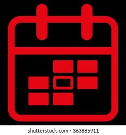 Calendar Date vector icon. Style is flat symbol, red color, rounded angles, black background.