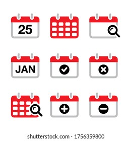Calendar date vector icons set - office, time management design. 
Calendar, organizer, booking an appointment design set in red and gray isolated on white

