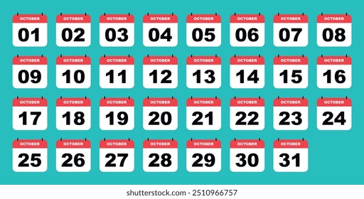 Calendar date.October month dates. Event schedule date set vector illustration.