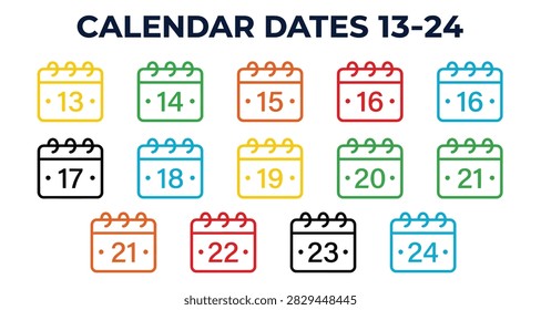 Calendar Dates 13 to 24 Icon Set – Daily Planner, Scheduling, and Time Management Vector Collection.

